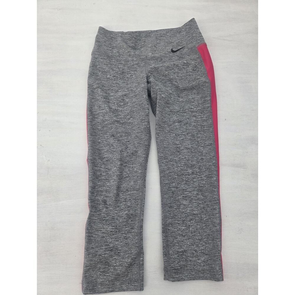 Nike Pants Women's Size XS Gray Activewear Pink Stripe Capri Leggings Dri Fit